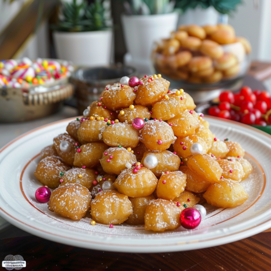 Una pila di doughnuts con sprinkles.