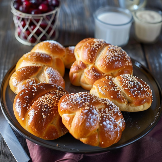 Piatti di pane crostato con semi di sesamo.