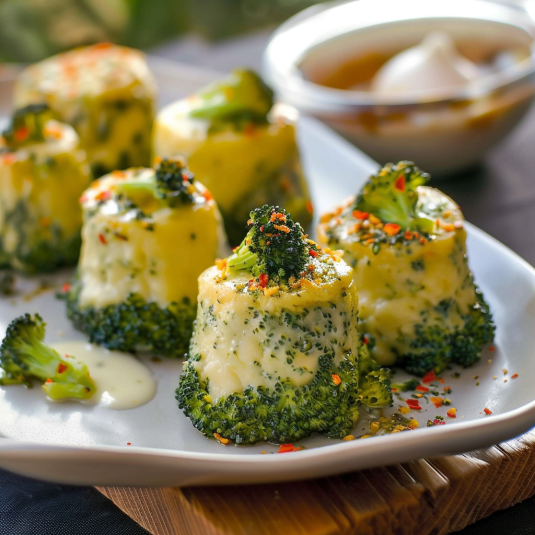 Piatti di broccoli con crema e peperoncino.