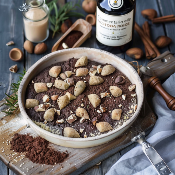 Un piatto di cioccolato con noci e mandorle.