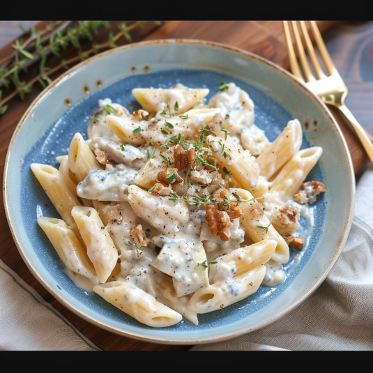 Una tavolata con un piatto di pasta con verdure e formaggio.