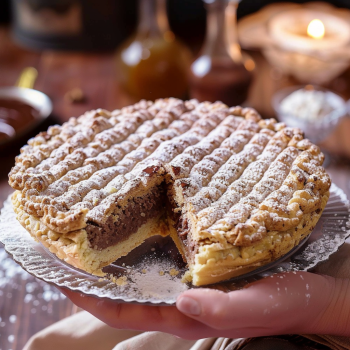 Una mano che tiene un piatto con un dolce.