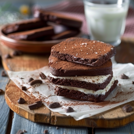 Un cake a forma di sandwich con crema e cioccolato.