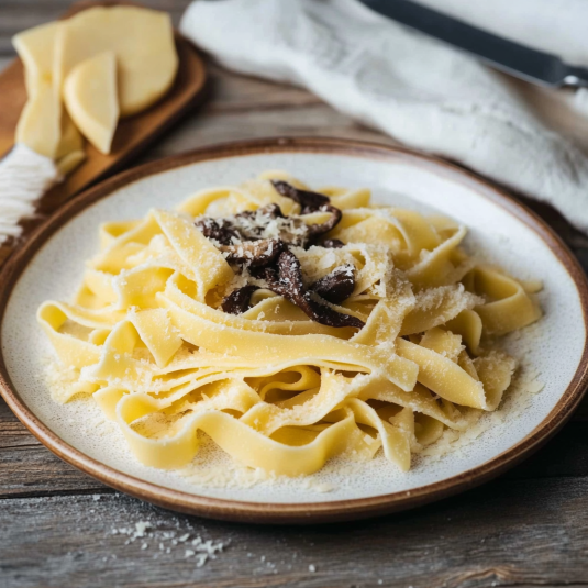 Pasta con funghi e formaggio.