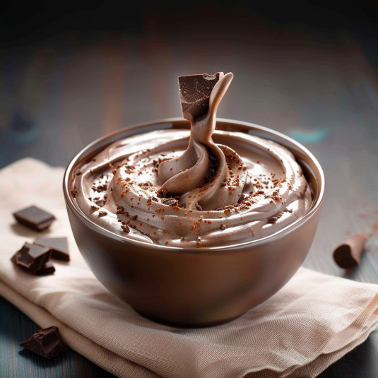 Un bicchiere di cioccolato con un cucchiaino di cioccolato in mezzo.