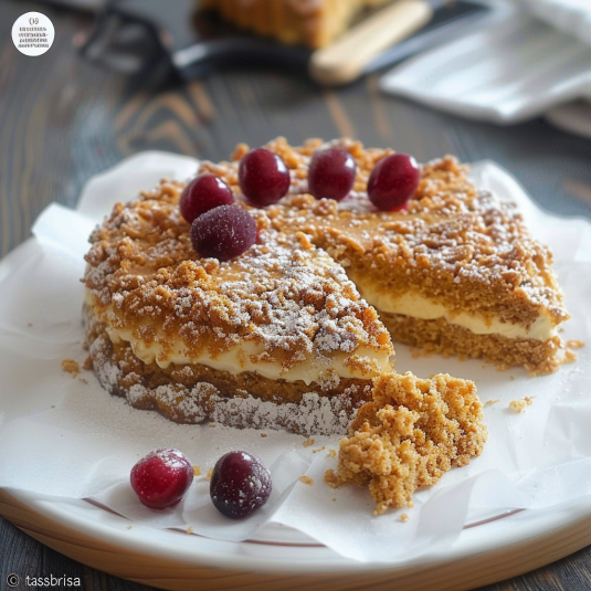 Una torta con frutta e granola.