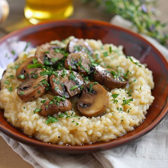 Riso con funghi e erbe.