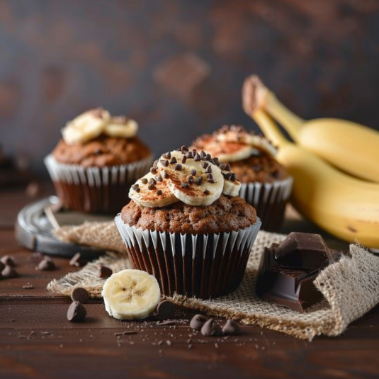 Banana, cupcake, chocolate.