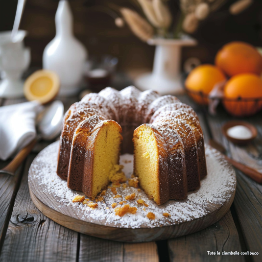 Una torta con granella di cannoli e zucchero.