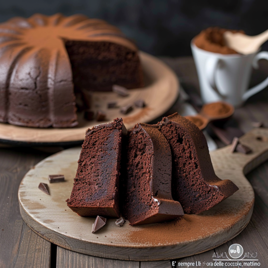 Un cake di cioccolato in tre pezzi.