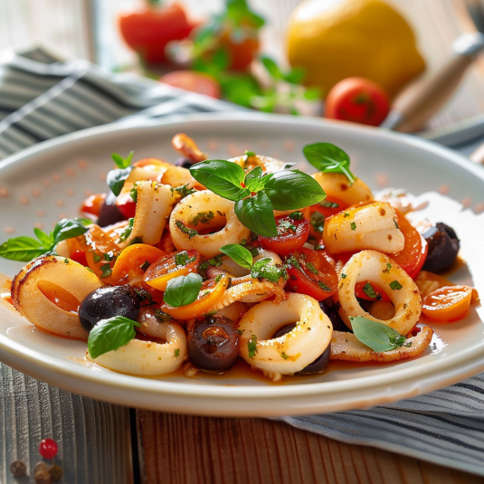 Piatti di verdura con olive e noci.