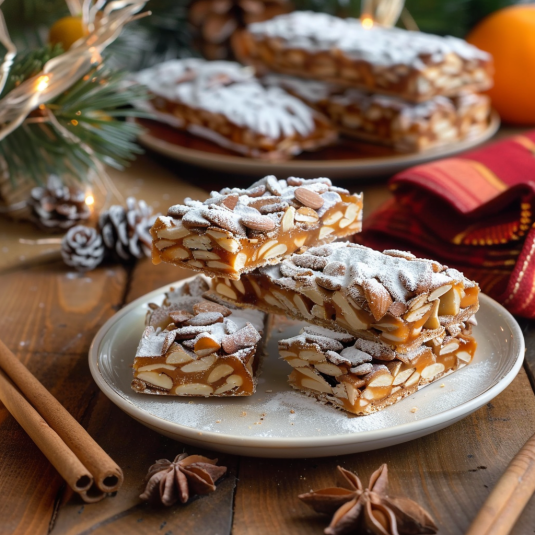 Tavolozza con barrette di cioccolato e nocciole.