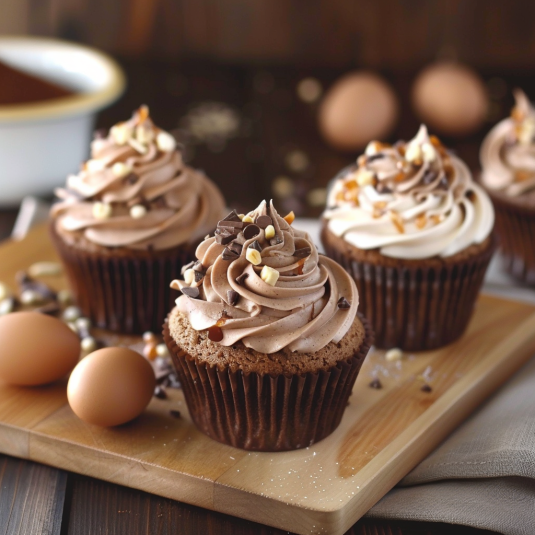 Un cake di cioccolato con crema e nocciole.