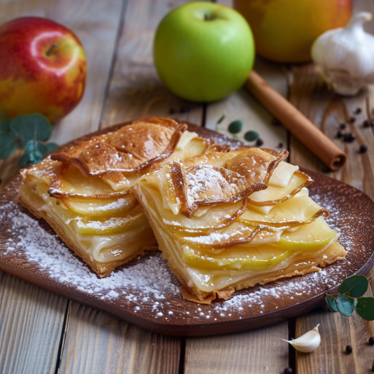Due fette di tarta con frullato di frutta e zucchero.