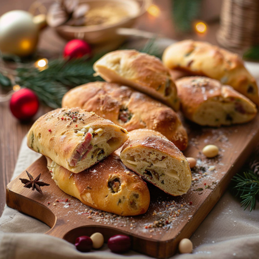 Panier di pane con speck e semi.