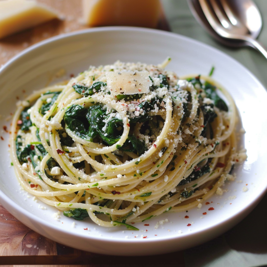 Una ciotola con spaghetti e verdura.