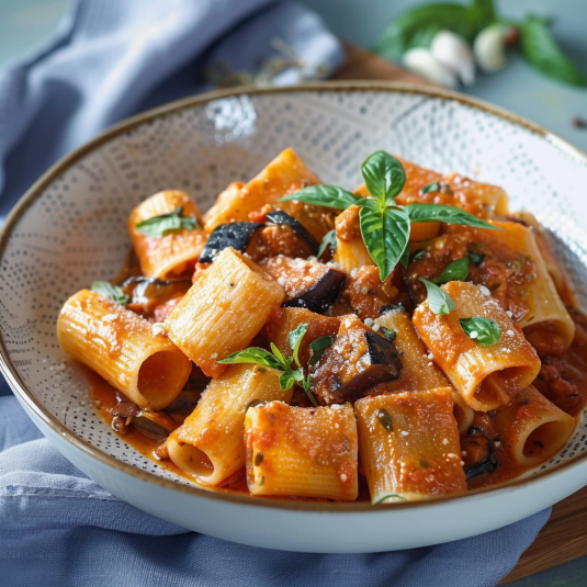 Piatti di pasta con verdure.