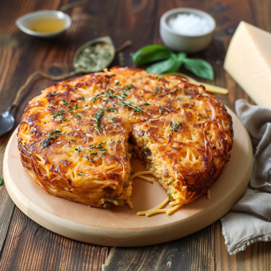 Una tavolata con un pizza croccante e un formaggio.