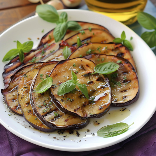 Piatti di melone con basilico.