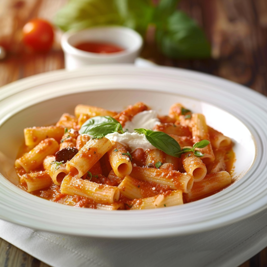 Piatti di pasta con salsa e formaggio.
