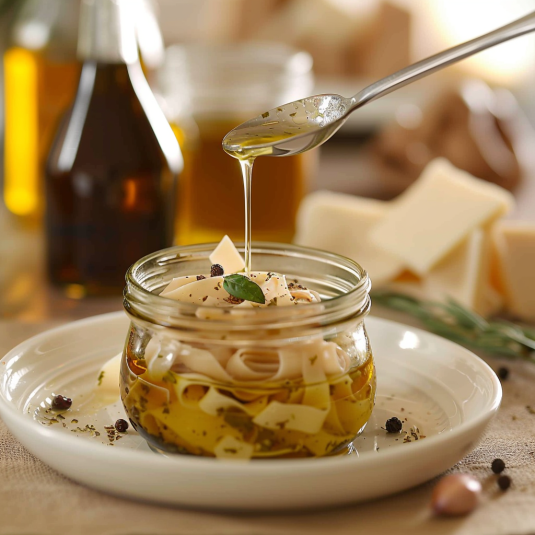 Un contenitore di olio con una spatola dentro.