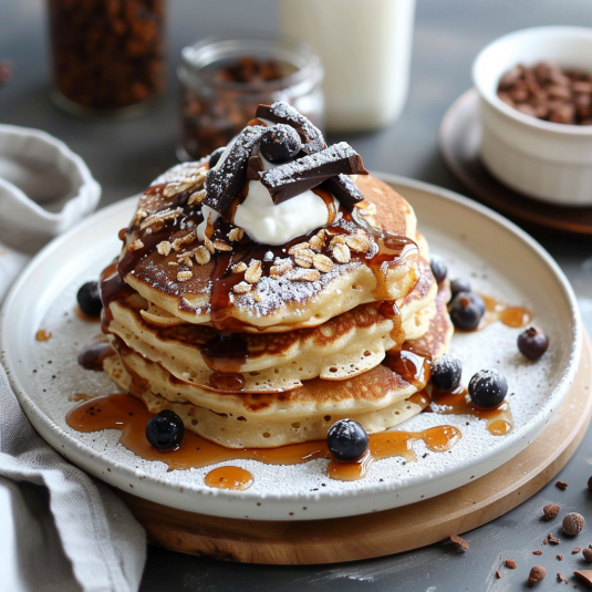 Pancakes con frutta e burro.