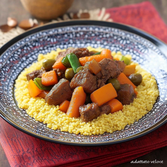 Una tavolata con un piatto di carne e verdure.