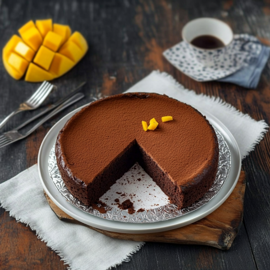 Torta di cioccolato con frutta.