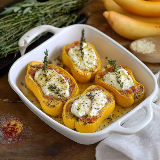 Piatti di zucca con formaggio e erbe.