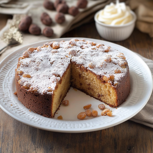 Una torta con frullato di nocciole e noci.