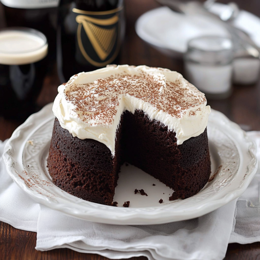 Un cake di cioccolato con crema e zucchero.