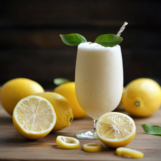 Un bicchiere di latte con foglie di basilico.