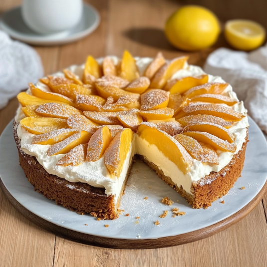 Una torta con frutta e crema.