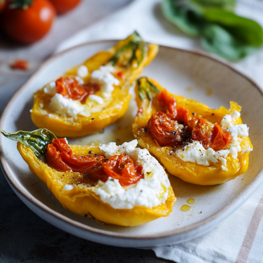 Piatti di pomodoro con formaggio bianco.