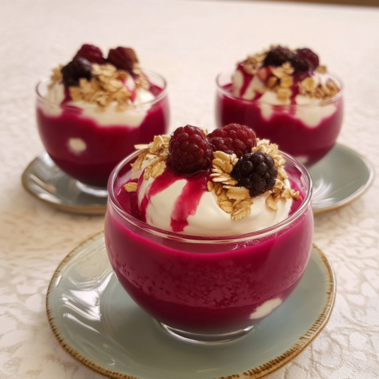 Tre bicchieri di frullato con frullati e frullati con frullati.