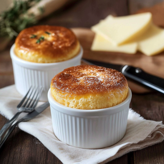 Due tazze di creme brûlée con foglie di basilico.