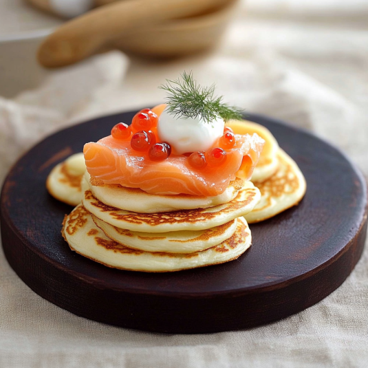 Pancake con pesce rosso e crema.