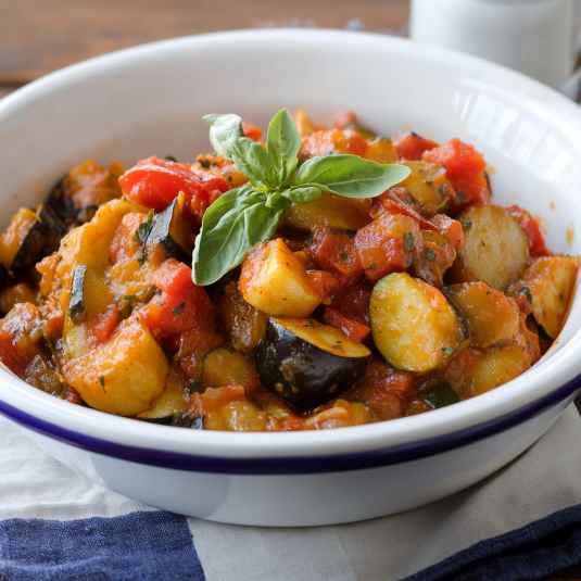 Una ciotola di pasta con verdure.