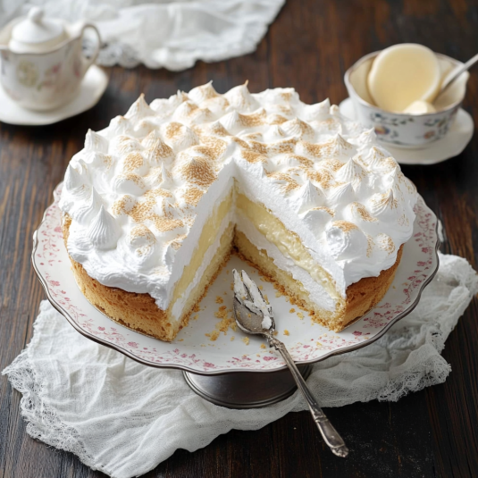 Una torta con crema e frullato di cacao.