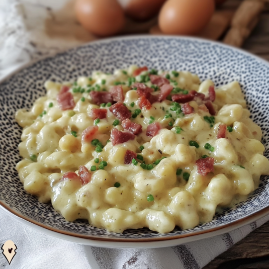 Maccaroni con bacon e pancetta.