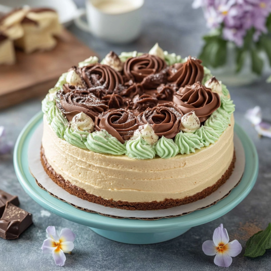 Un cake con crema e cioccolato.