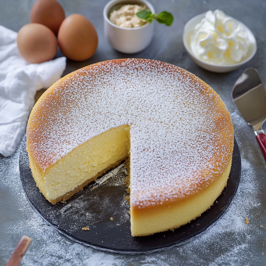 Una torta con crema e zucchero.