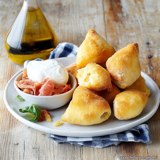 Un piatto di pasta fritta con salsa e formaggio.