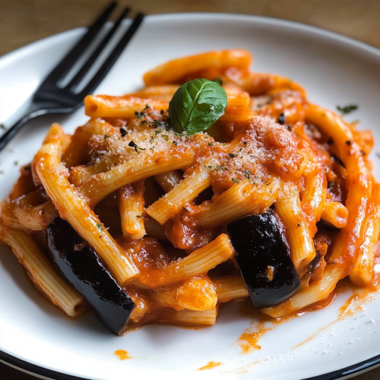 Penne con sugo di pomodoro e basilico.