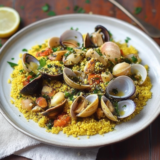 Una tavolata con un piatto di pesce e verdure.