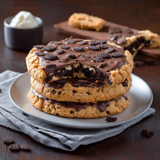 Due biscotti con crema e nocciole.