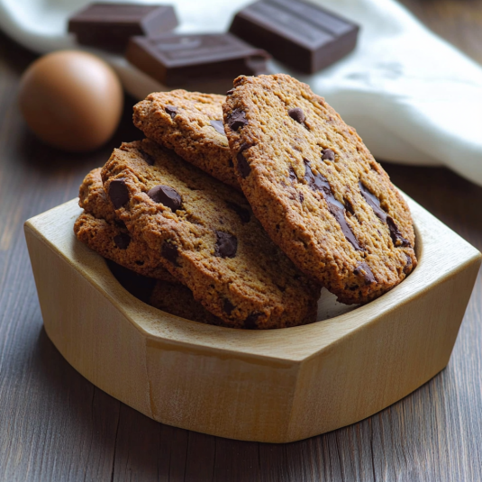 Un bicchiere con biscotti e cioccolato.