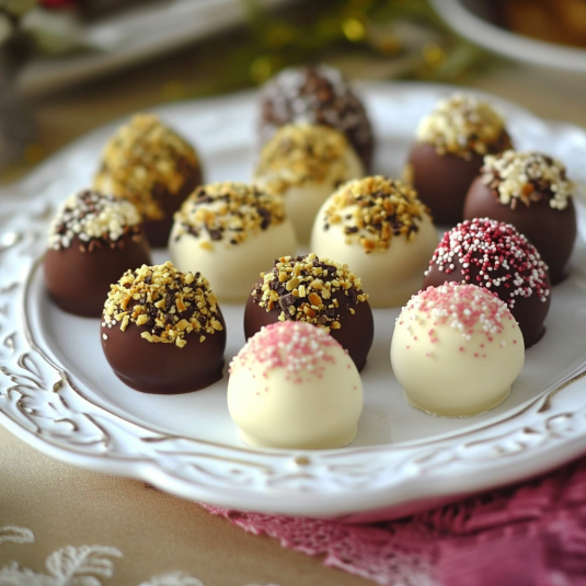 Un piatto con 12 bocconcini di cioccolato e nocciole.