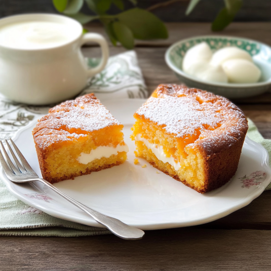 Una tazza di caffè con un dolce a base di marmalade.