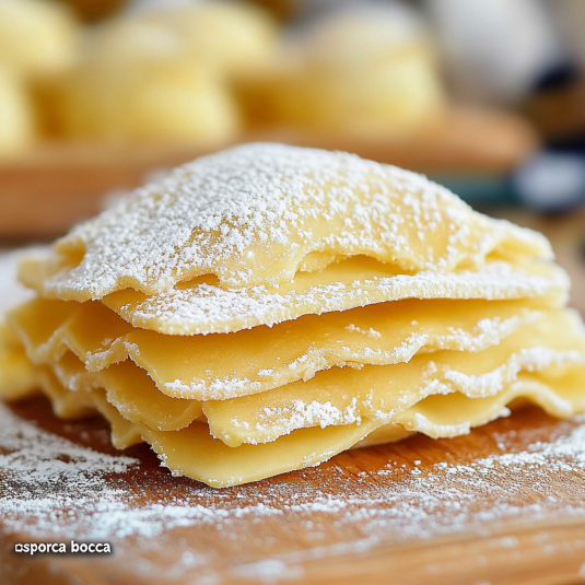 Un pile di pasticcini con la neve sulla superficie.